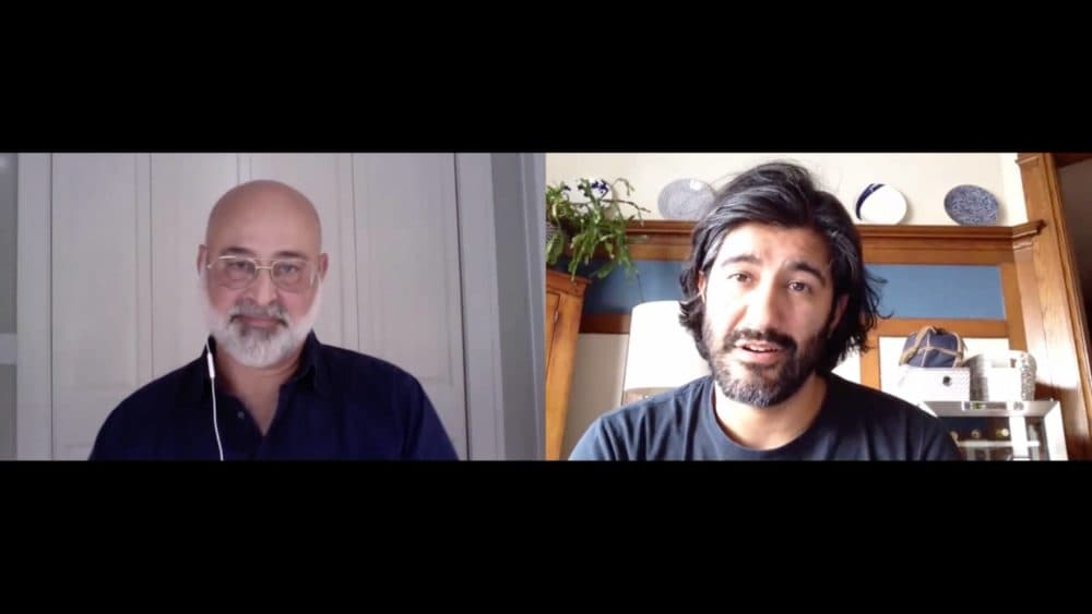 Ramsey Faragallah (left) and Yousof Sultani (right) in rehearsal for "This Is Who I Am." (Courtesy PlayCo and Woolly Mammoth Theatre Company)