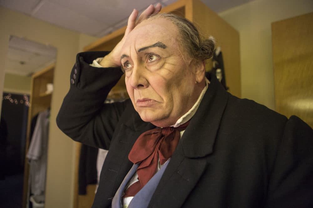 David Coffee has been Mr. Scrooge at the North Shore Music Theatre for more than 25 years. (Jesse Costa/WBUR).