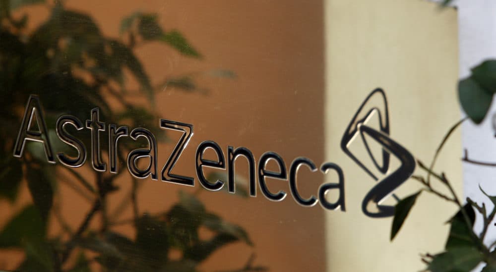 In this Jan. 29, 2009 photo, reflections are seen on a sign outside the global headquarters of AstraZeneca in London. (/Kirsty Wigglesworth/AP)