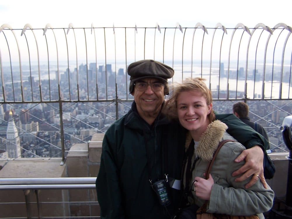 Norm Sack and daughter Katie Colt smiling at the top of the Empire State Building during a family trip to New York City, 2005. (Courtesy)