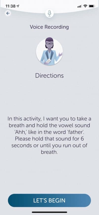 Instructions for the Sonde One app's respiratory screening test. (Courtesy Jim Harper/Sonde Health)