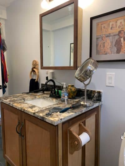 The custom bathroom vanity. (Simón Rios/WBUR)