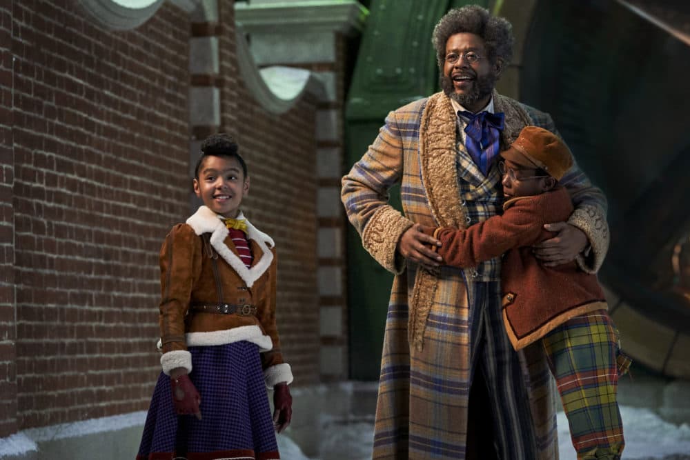 Madalen Mills as Journey Jangle, Forest Whitaker as Jeronicus Jangle and Kieron Dyer as Edison. (Gareth Gatrell/Netflix)
