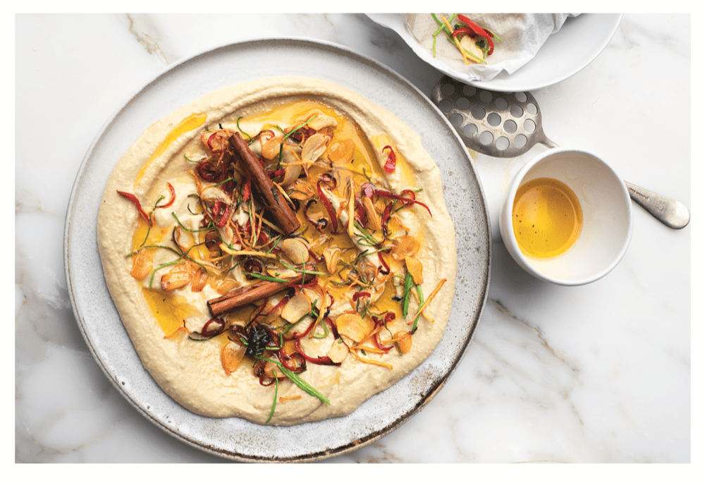 Hummus with Lemon, Fried Garlic and Chile from "Ottolenghi Flavor." (Courtesy)