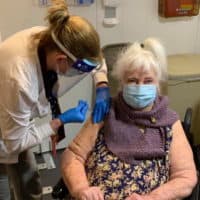 World War II veteran Margaret Klessens, 96, was vaccinated for COVID-19 Monday at the Edith Nourse Rogers Memorial Veterans Hospital at the VA in Bedford. (Courtesy VA Bedford Healthcare System)