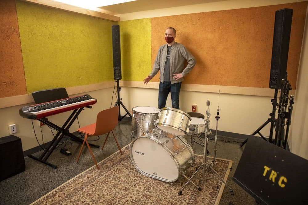 Record Co. founder Matt McArthur in one of the new practice studios.  (Robin Lubbock/WBUR)