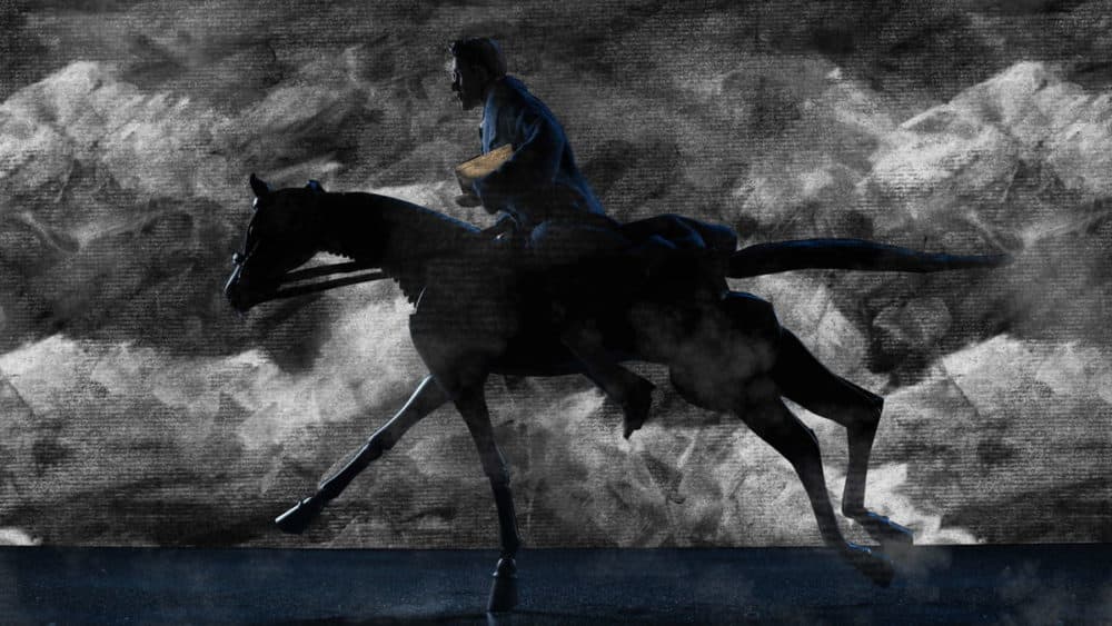 William rides through a storm in a still from "The Fall of the House of Usher." (Courtesy operabox.tv/Boston Lyric Opera)