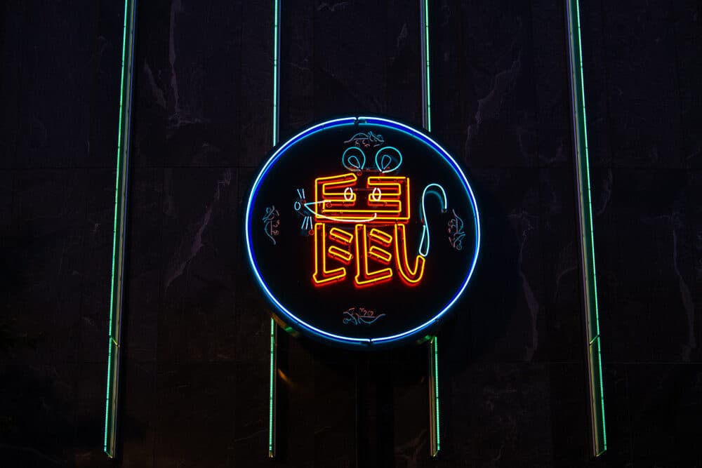 Furen Dai’s changing neon light "A Mouse with Ears and Tail" (2020) was commissioned by the Greenway Conservancy for last year's Lunar New Year and will be on view until February. (Courtesy Melissa Ostrow)