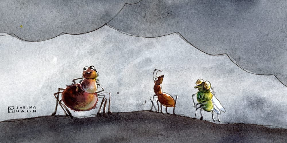 ("Three Little Critters" by Sabina Hahn)
