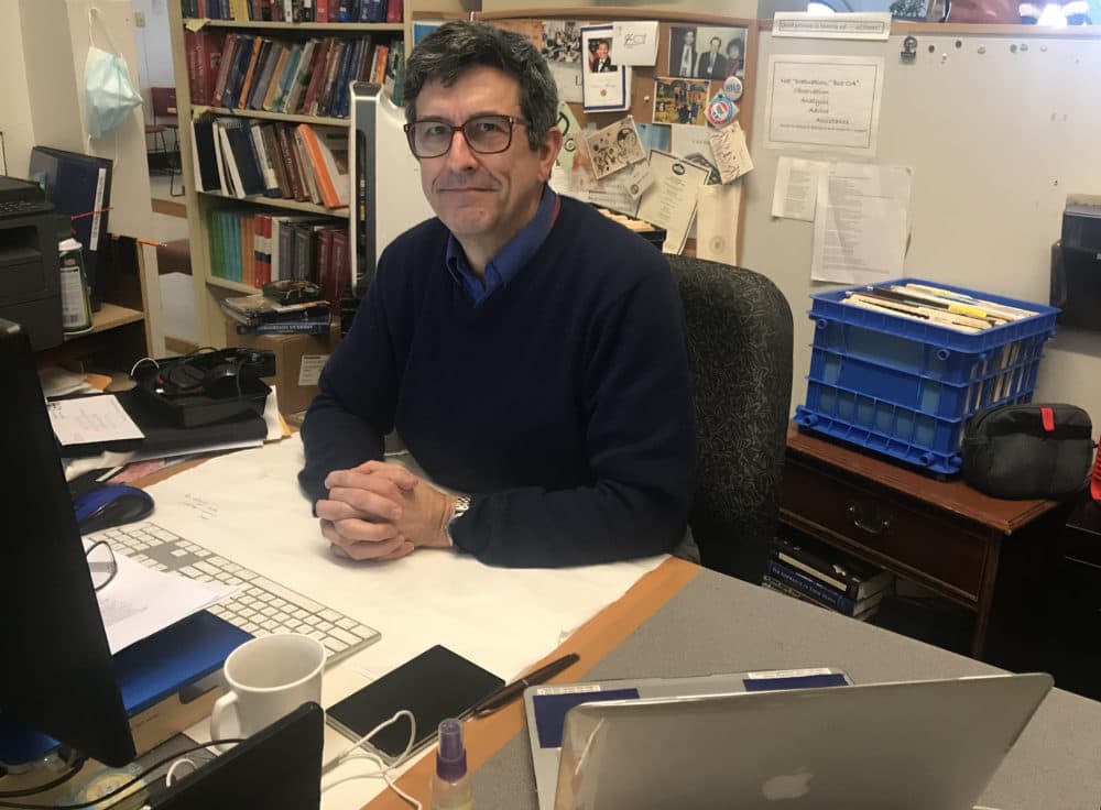 Robert DeLossa in his classroom at Lowell High School. His students are remote due to the COVID-19 pandemic. (Courtesy)