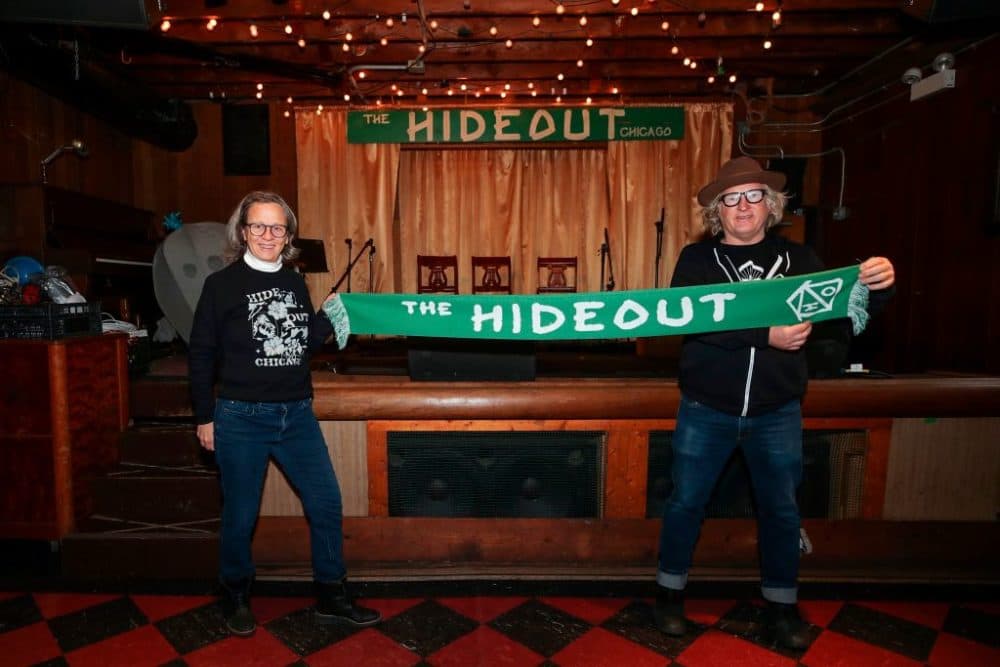 Katie and Tim Tuten, co-owners of The Hideout bar and live music venue, inside of their business in Chicago, Illinois, on December 29, 2020. (Kamil Krzaczynski/AFP via Getty Images)