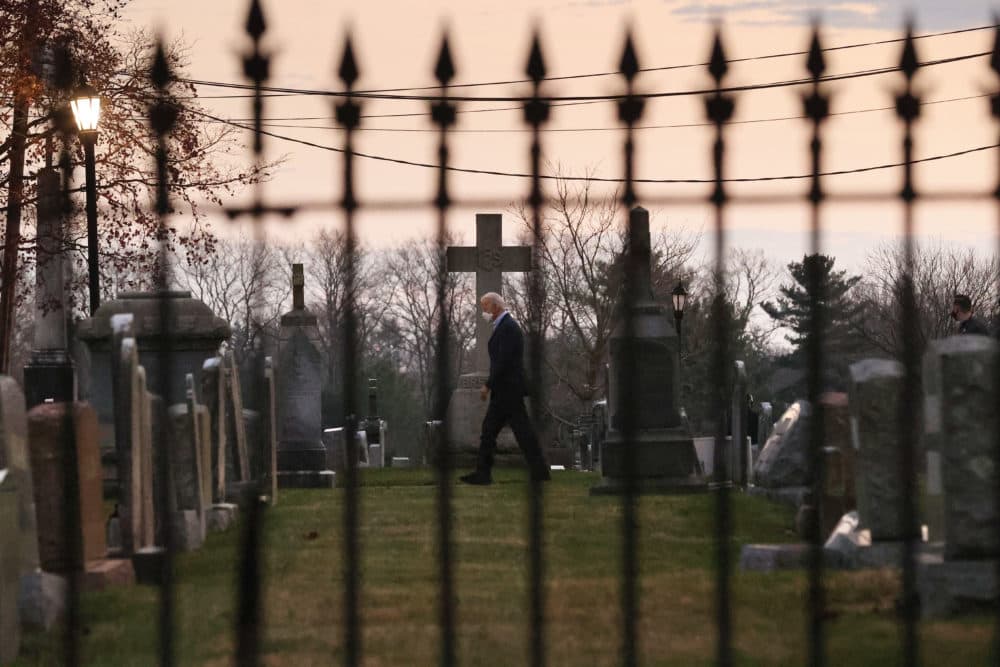 U.S. President-elect Joe Biden leaves after attending services at St. Joseph on the Brandywine Roman Catholic Church December 12, 2020 in Wilmington, Delaware. (Chip Somodevilla/Getty Images)