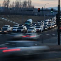 Photo taken late afternoon traffic of West Mineral Ave. and South Santa Fe Dr. intersection in Littleton, Colorado on Thursday. January 28, 2021. (Hyoung Chang/MediaNews Group/The Denver Post via Getty Images)