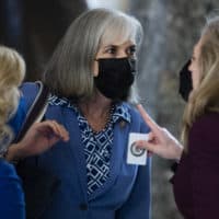 Assistant Speaker of the House Katherine Clark, D-Mass., center, said "it is very fair pressure to demand urgency." She is seen here on Dec. 10, 2020, with Reps. Abigail Spanberger, D-Va., right, and Kendra Horn, D-Okla., on the Capitol. (Tom Williams/CQ-Roll Call, Inc via Getty Images)