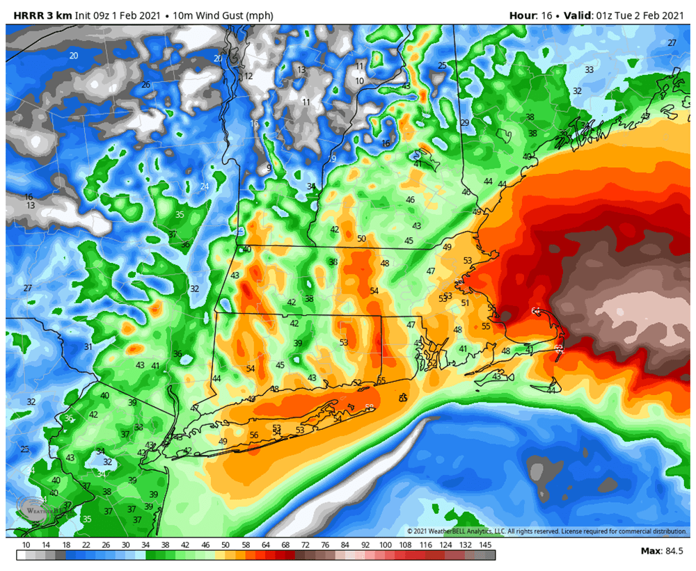 Winds will be strong and gusty late this afternoon and overnight. (Courtesy WeatherBell)