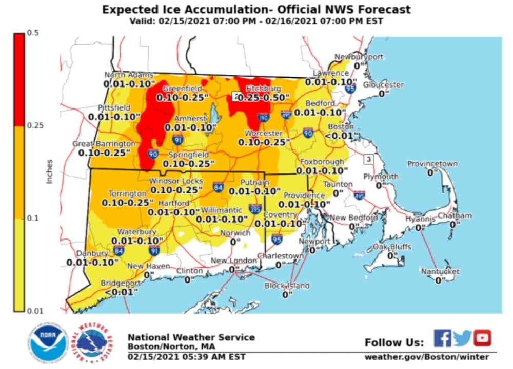 There will be some areas with significant icing overnight Monday into Tuesday morning. (Courtesy NOAA)