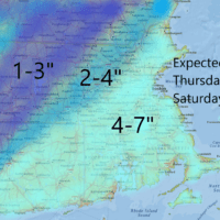 Snow could pile up to near 7 inches over the next couple of days in some areas. (Dave Epstein/WBUR)
