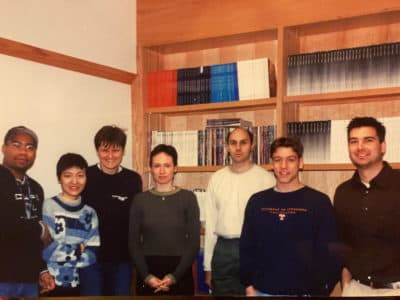 From the photo album of author David Scales (second from right), the 2001 lab team that included Katalin Karikó (third from left.)