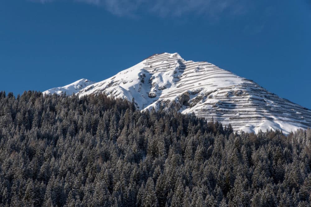 Anti-avalanche barriers are erected on a mountain overlooking Davos, Switzerland. (Thierry Falise/LightRocket via Getty Images)