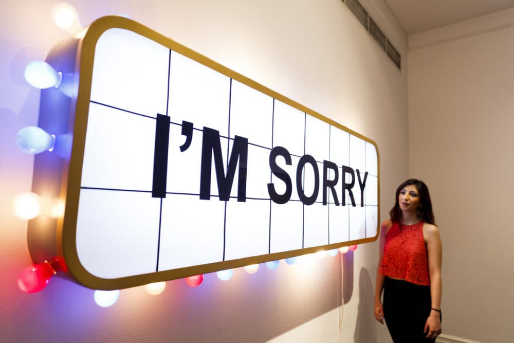 "I'm Sorry" by the Iraqi artist Adel Abidin is unveiled as part of Sotheby's Middle Eastern Art Week on April 15, 2016 in London, England. (Tristan Fewings/Getty Images for Sotheby's)