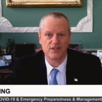 Gov. Charlie Baker during his second appearance before the oversight committee. (SHNS)