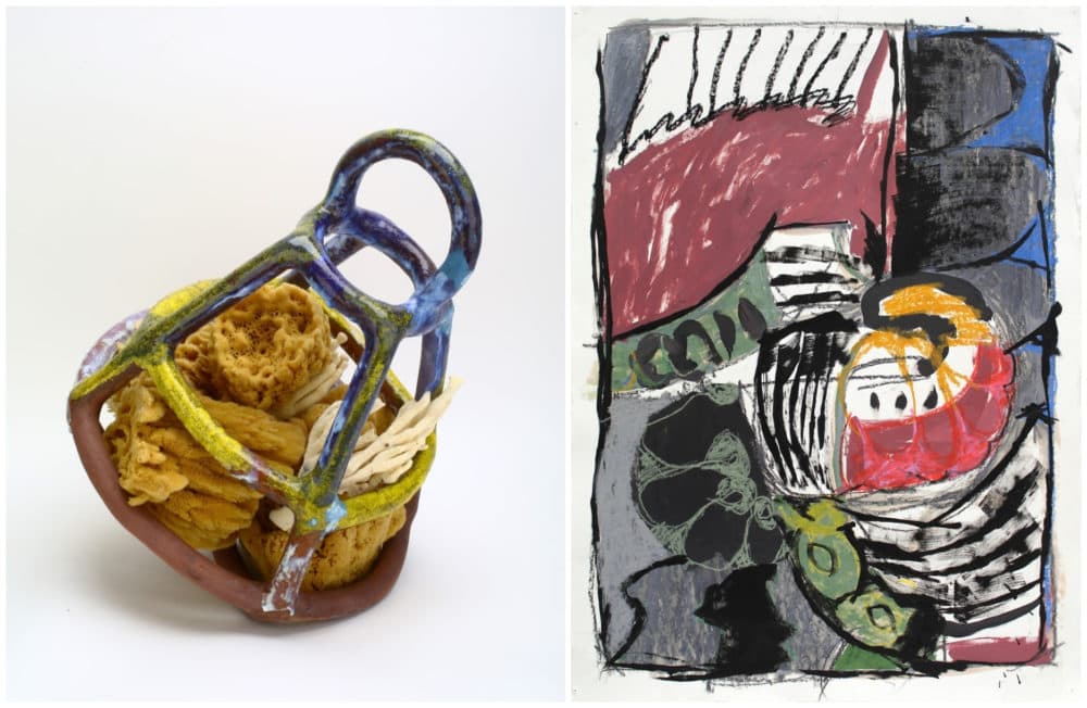 Left: Anina Major, "Anchored." Right: Demetri Espinosa, "Sun Poisoning," 2019. (Courtesy LaiSun Keane)