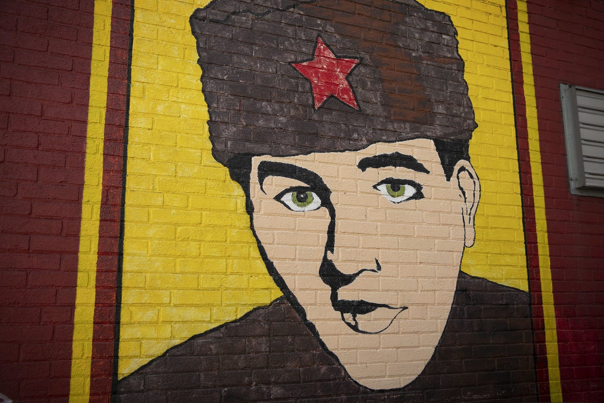 A mural on the side of The People's Republik on Massachusetts Ave. in Cambridge. The bar opened in 1997, and closed during the pandemic, in February 2021. (Robin Lubbock/WBUR)