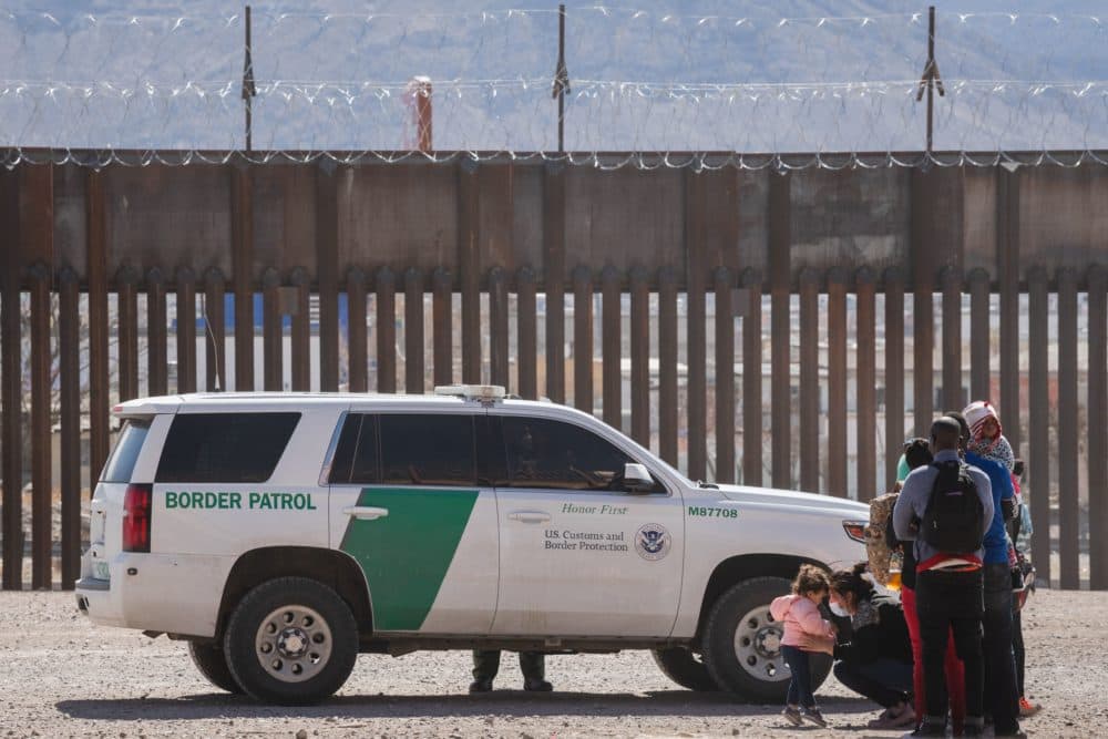 Border Patrol agents apprehend a group of migrants near downtown El Paso, Texas following the congressional border delegation visit on March 15. President Joe Biden faced mounting pressure Monday from Republicans over his handling of a surge in migrants -- including thousands of unaccompanied children -- arriving at the US-Mexican border. Republican Congressman Kevin McCarthy of California, who leads his party in the House of Representatives, told reporters last week the "crisis at the border is spiraling out of control." (JUSTIN HAMEL/AFP via Getty Images)