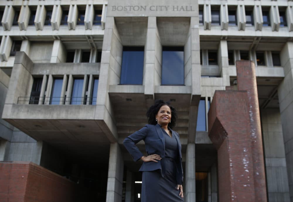 Boston City Council President Kim Janey, who will soon become Boston's acting mayor, poses for a portrait at City Hall in Boston on Feb. 17, 2021. (Jessica Rinaldi/The Boston Globe via Getty Images)