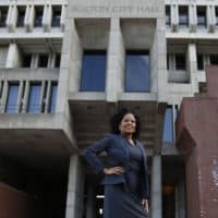 Boston City Council President Kim Janey, who will soon become Boston's acting mayor, poses for a portrait at City Hall in Boston on Feb. 17, 2021. (Jessica Rinaldi/The Boston Globe via Getty Images)
