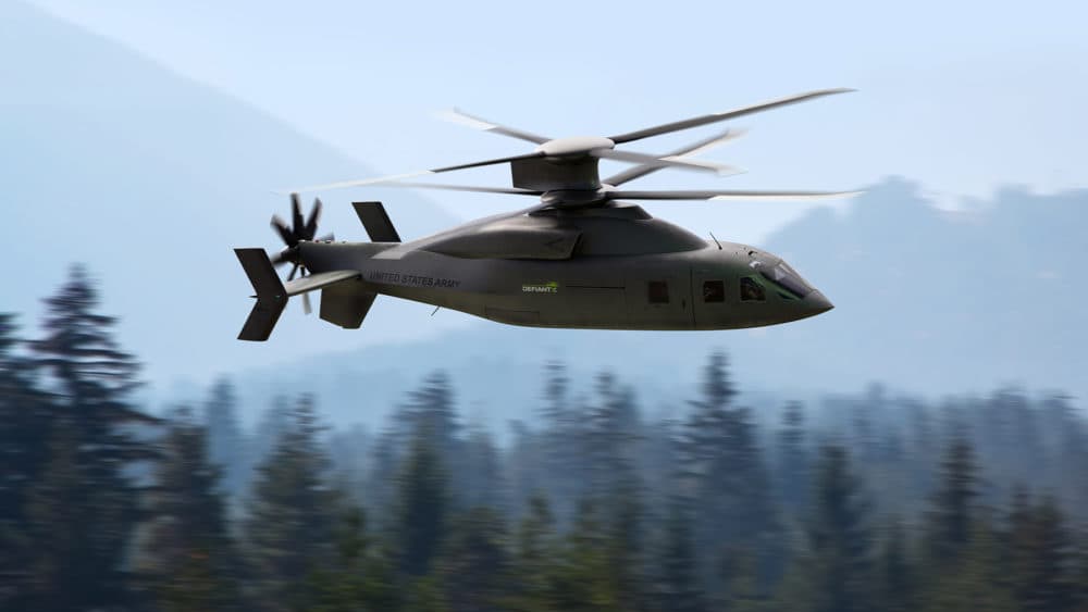 With its rigid coaxial rotor system and pusher propeller, DEFIANT X will provide the U.S. Army with increased speed, maneuverability and survivability. (Courtesy of Sikorsky and Boeing)