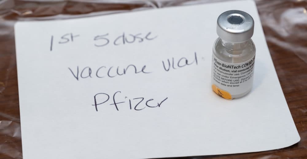 The first five-dose vial
of Pfizer/BioNTech COVID-19 vaccine. (The Smithsonian Institute/Northwell Health)