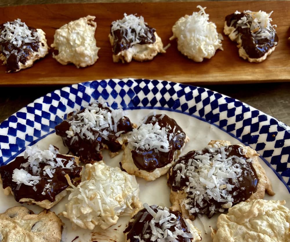 Coconut Macaroons Dipped In Chocolate With Toasted Coconut. (Kathy Gunst/Here & Now)