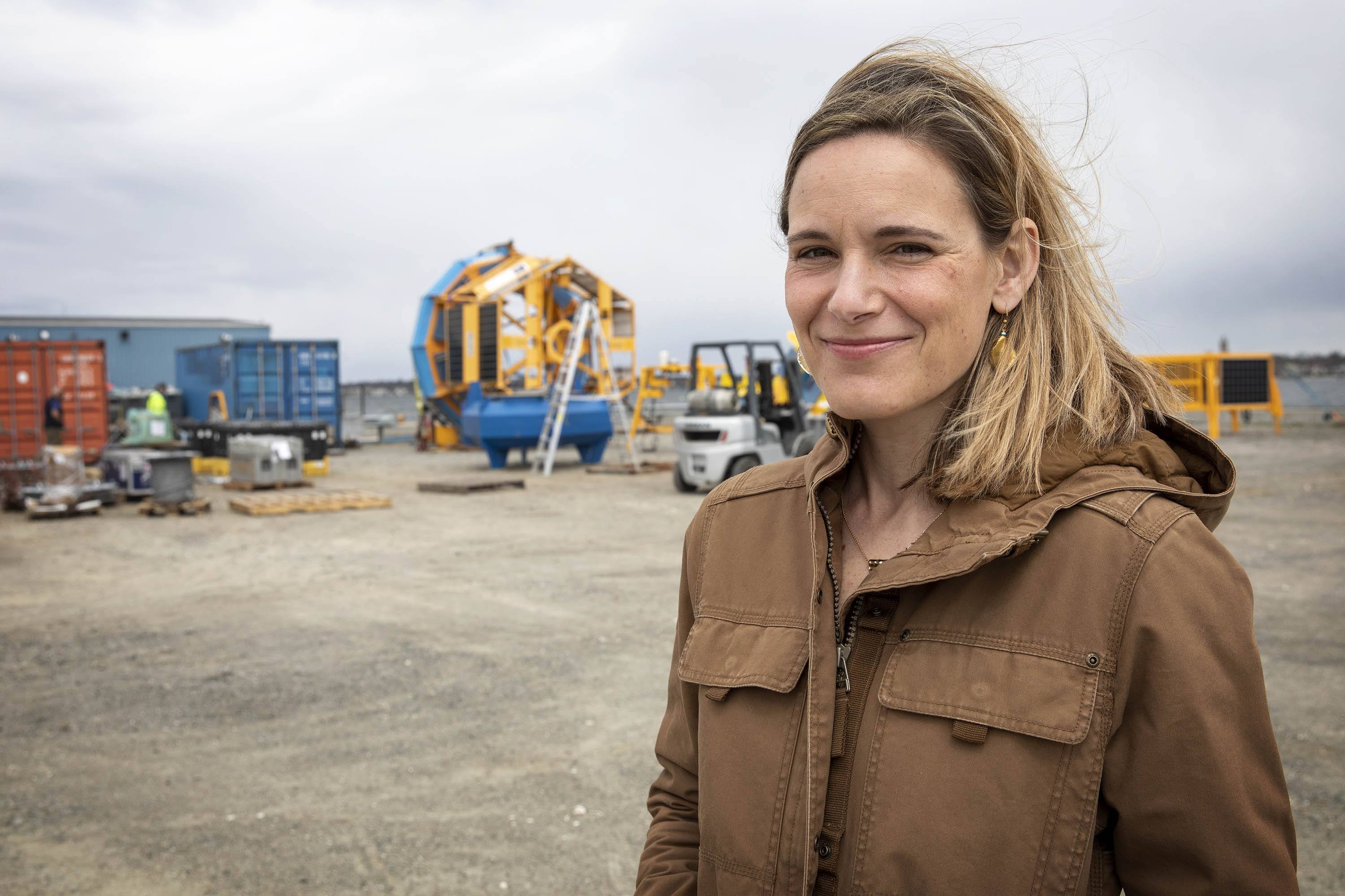 Kathleen Theoharides, Massachusetts Secretary of Energy and Environmental Affairs at the New Bedford Marine Commerce Terminal. (Robin Lubbock/WBUR)