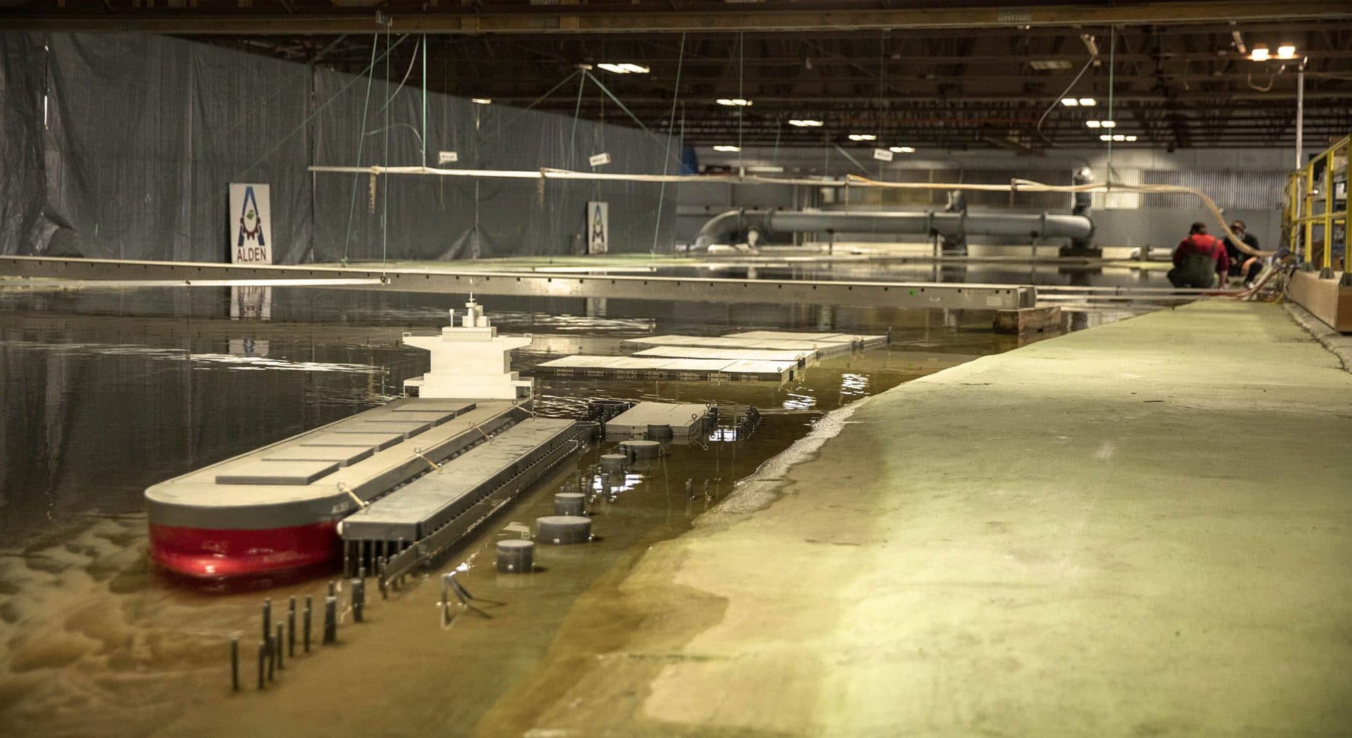 The model of a stretch of the Mississippi River at the Alden Research Laboratory in Holden, Mass. (Robin Lubbock/WBUR)