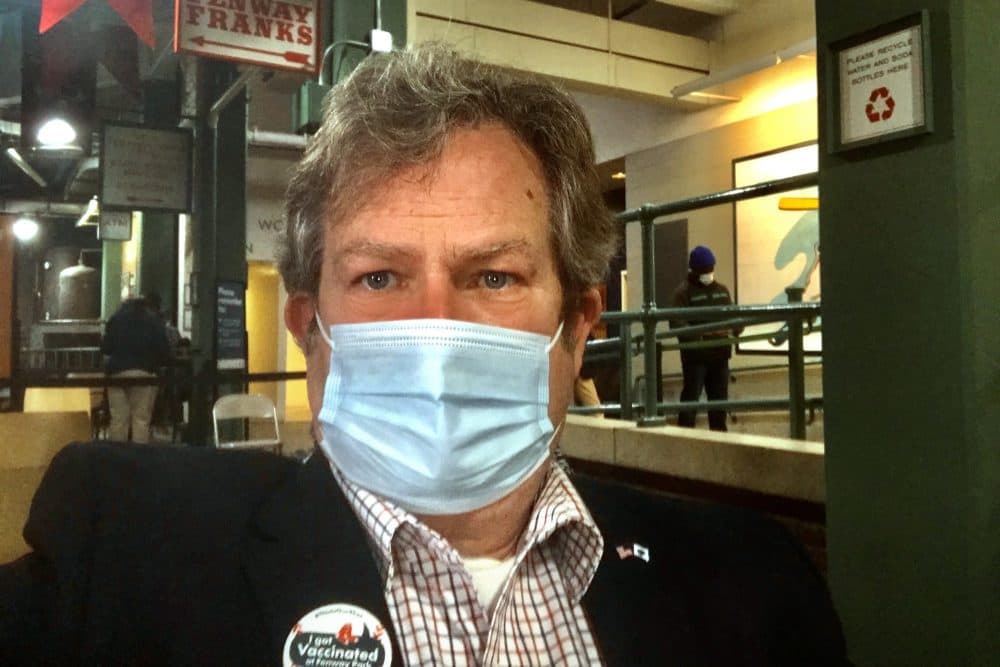 Tom Mountain, vice chair of the MassGOP, took a selfie just after getting his COVID vaccine. (Courtesy Tom Mountain)