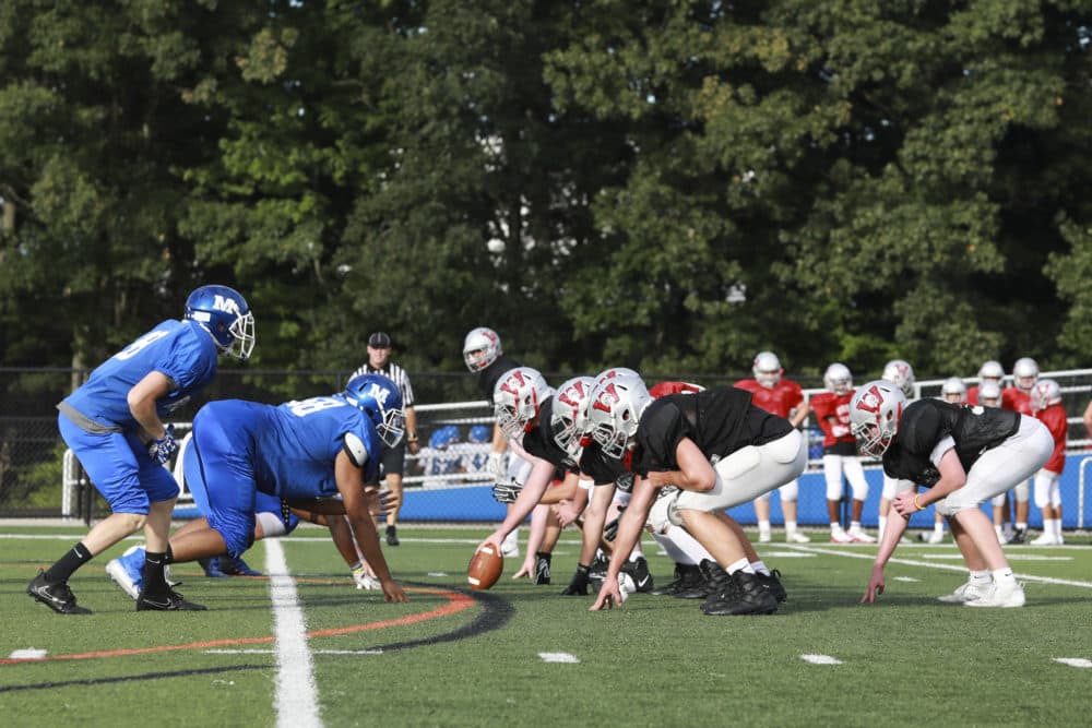Wakefield Memorial takes on Methuen High School in a scrimmage game at Nicholson Stadium in Methuen, Massachusetts in 2019. (Czarnecki/MediaNews Group/Boston Herald via Getty Images)