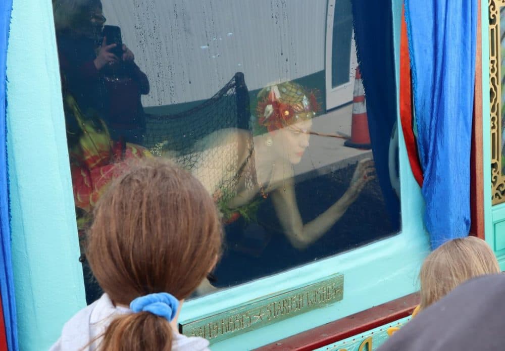 Una the Mermaid in her traveling show tank, which was parked beside the new museum near Aberdeen, Washington. (Tom Banse/Northwest News Network)
