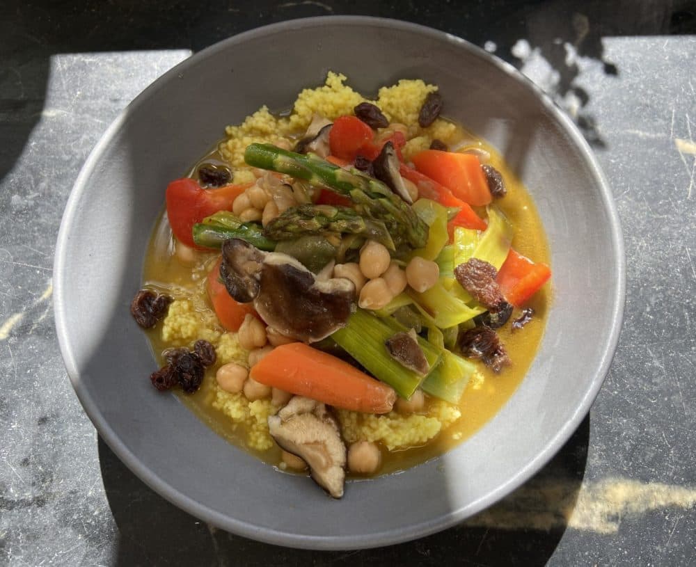 Spring vegetable couscous. (Kathy Gunst)