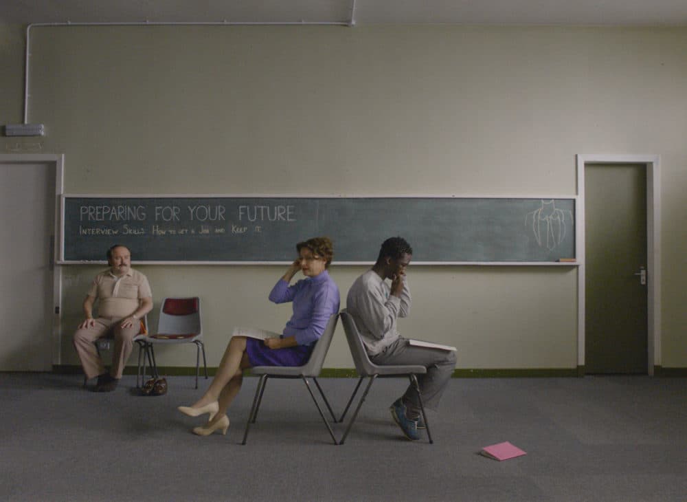 Left to right, Kenneth Collard as Boris, Sidse Babett Knudsen as Helga and Kwabena Ansah as Abedi in "Limbo." (Courtesy Focus Features)