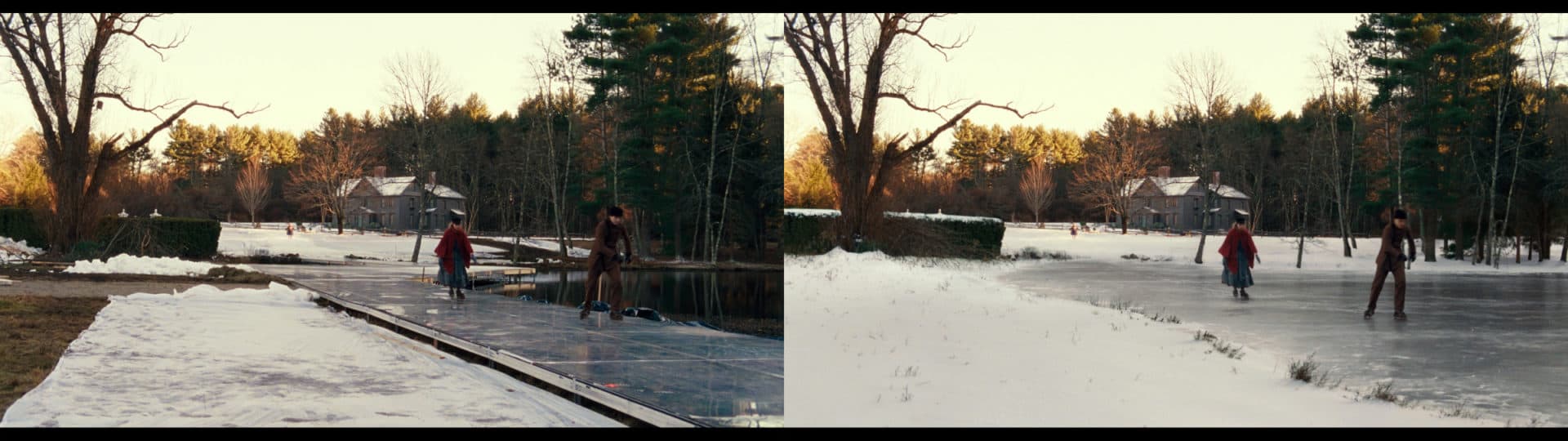 A before and after from the set of "Little Women." Zero VFX oversaw all of the major visual effects for the film, including digital environments and period enhancements. (Courtesy Zero VFX)