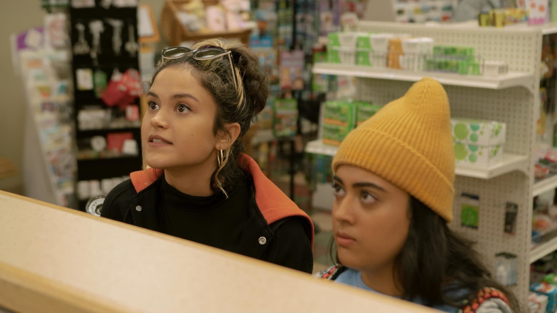 Left to right, Victoria Moroles as Lupe and Kuhoo Verma as Sunny in "Plan B." (Courtesy Brett Roedel/Hulu)