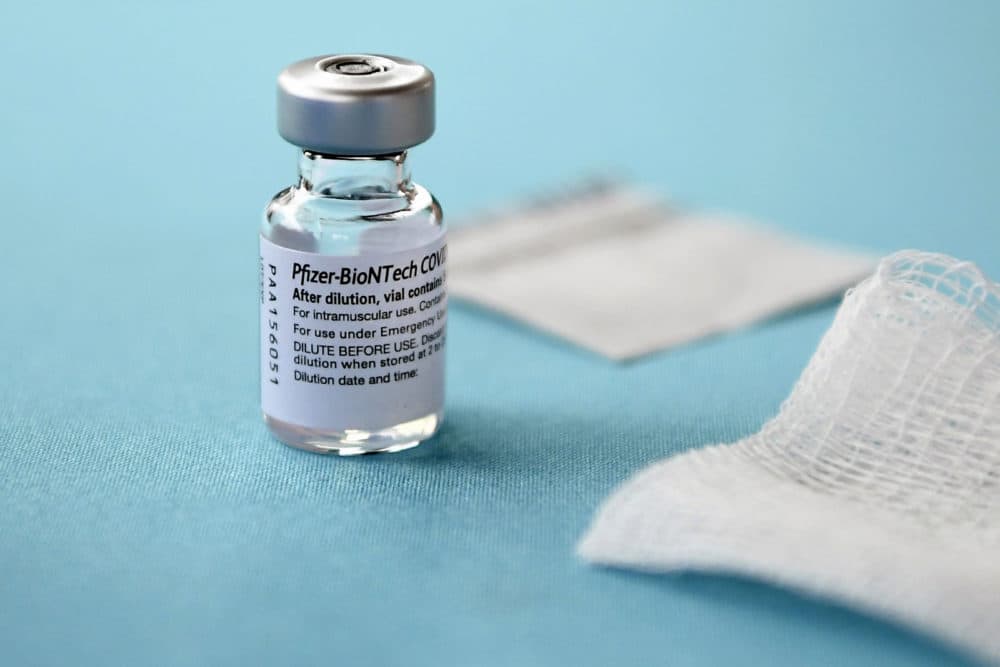In this Dec. 14, 2020, file photo, a vial of the Pfizer vaccine for COVID-19 sits on a table at Hartford Hospital in Hartford, Conn. (Jessica Hill/AP File)