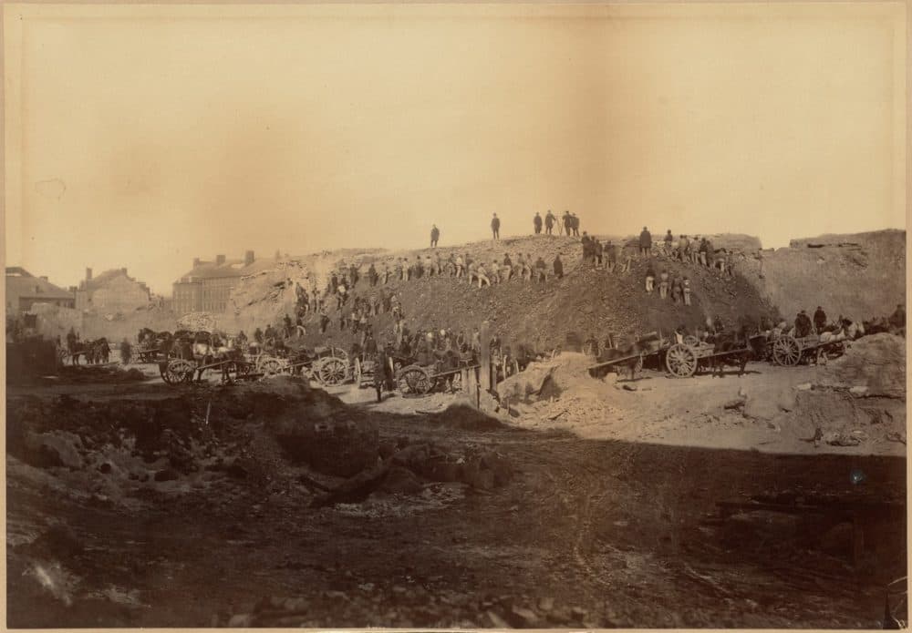 Fort Hill, in today's Fort Point neighborhood, was torn down in the 1800s, and used as fill to make land in Boston. (Courtesy Boston Public Library)
