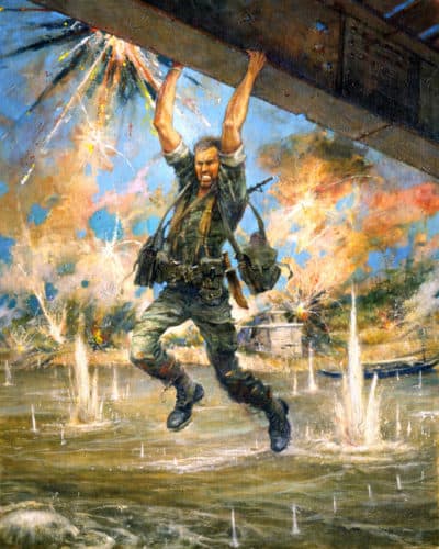 Ripley au pont.  De "La valeur en action." Peinture de Charles Waterhouse.  (Courtoisie)