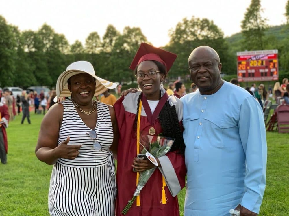 Verda Tetteh (center) with her mother, Rosemary Annan, and step father, Leslie Barnor. (Kafui Yao Agboh)