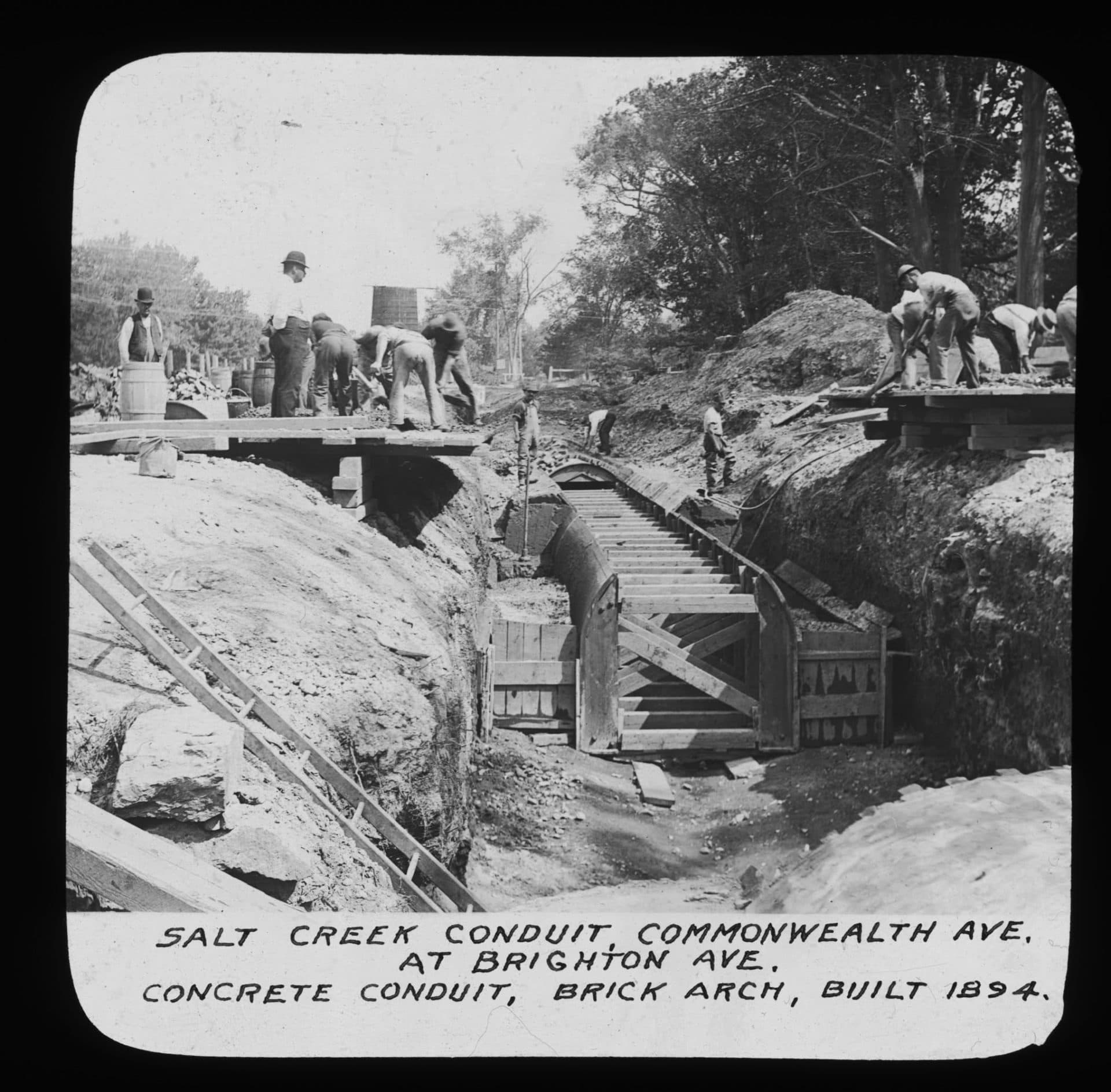 A crew works to install a sewer line along Commonwealth Avenue in the 1880s (Courtesy Boston Water and Sewer Commission)