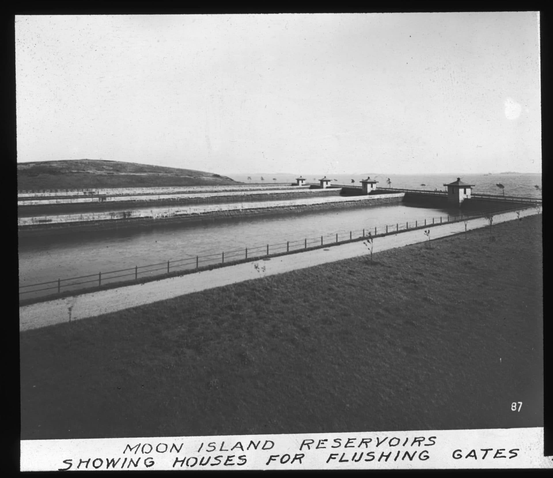 Artificial reservoirs on Moon Island in Boston Harbor held sewer outflow until it could be cleared away by the tides (Courtesy Boston Water and Sewer Commission)