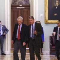 Sen. Angus King, I-Maine, left, and Sen. Joe Manchin, D-W.Va., walk to the chamber as the Senate tries to finish to its work going into the Memorial Day recess with Republican leaders insisting they will block a commission on the Jan. 6 insurrection, at the Capitol in Washington, Friday, May 28, 2021.  (J. Scott Applewhite/AP)