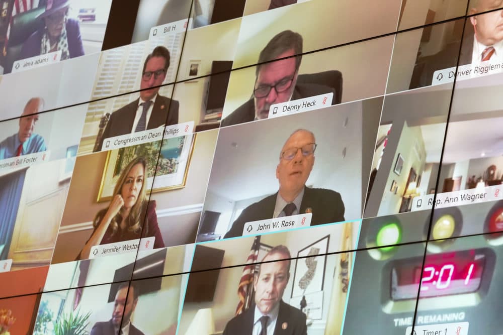 Members of the House Financial Services Committee are seen via videoconference during a House Financial Services Committee oversight hearing. (Getty Images)